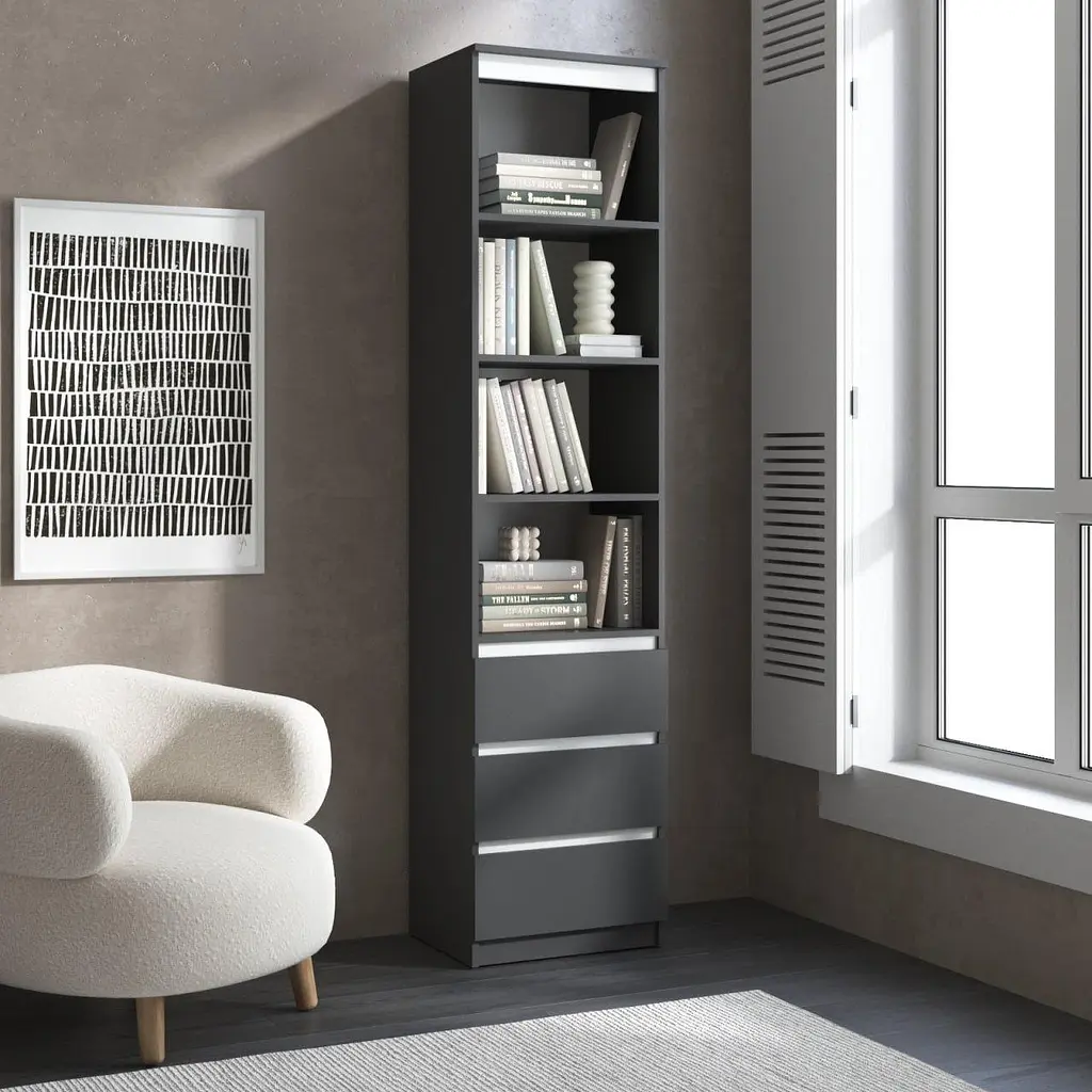 Пенал для книг Vays R-25, з відкритими полицями та шухлядами, без ручок, ЛДСП, 50×40×211 см - для вітальні, спальні, офісу - фото 5