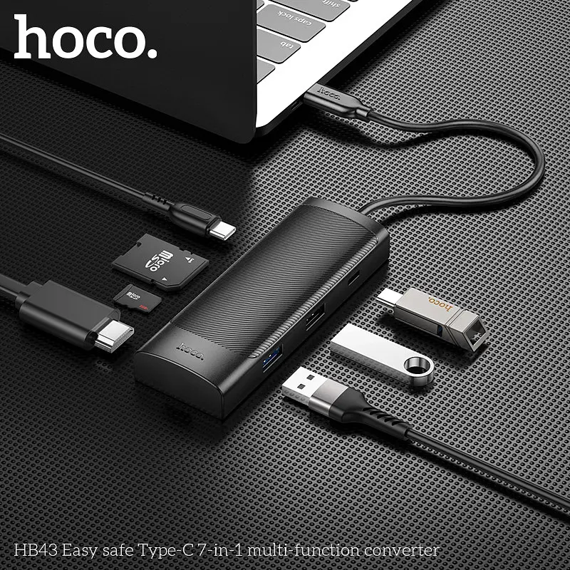 Адаптер хаб док-станция Hoco HB43 Easy safe Type-C 7 in 1 - фото 4
