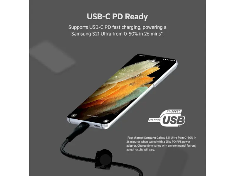 Кабель USB Type-C Belkin USB-C to USB-C Braided Silicone 1m Black (CAB011BT1MBK) - фото 10
