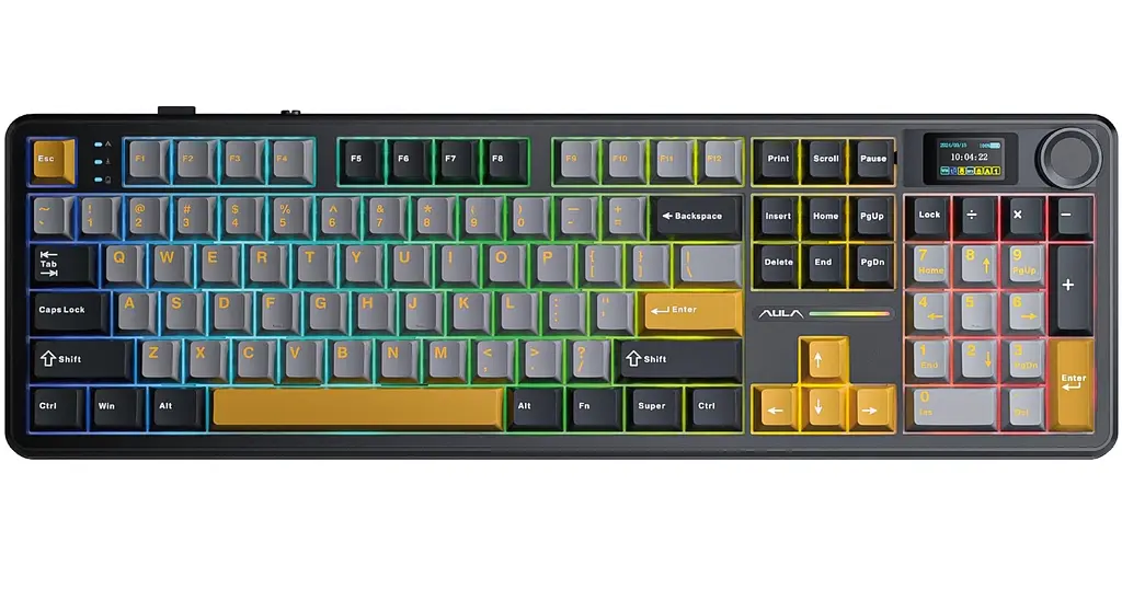 Клавіатура ігрова AULA F-108-Pro Wireless Gasket Keyboard Reaper switch, 2.4G, BT, Black - фото 2