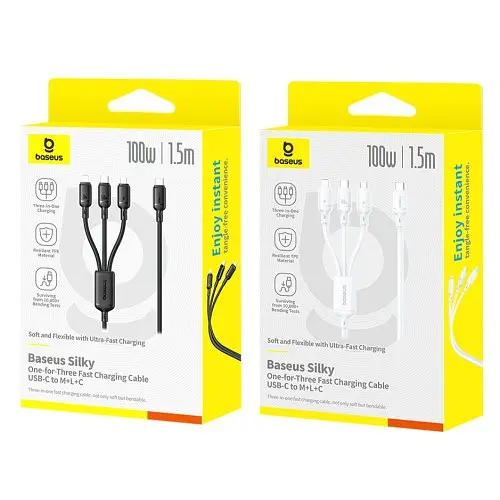 PD кабель Baseus Silky 3in1 USB-C to M+L+C 100W 1.5m чорний P10377706123-00 - фото 2