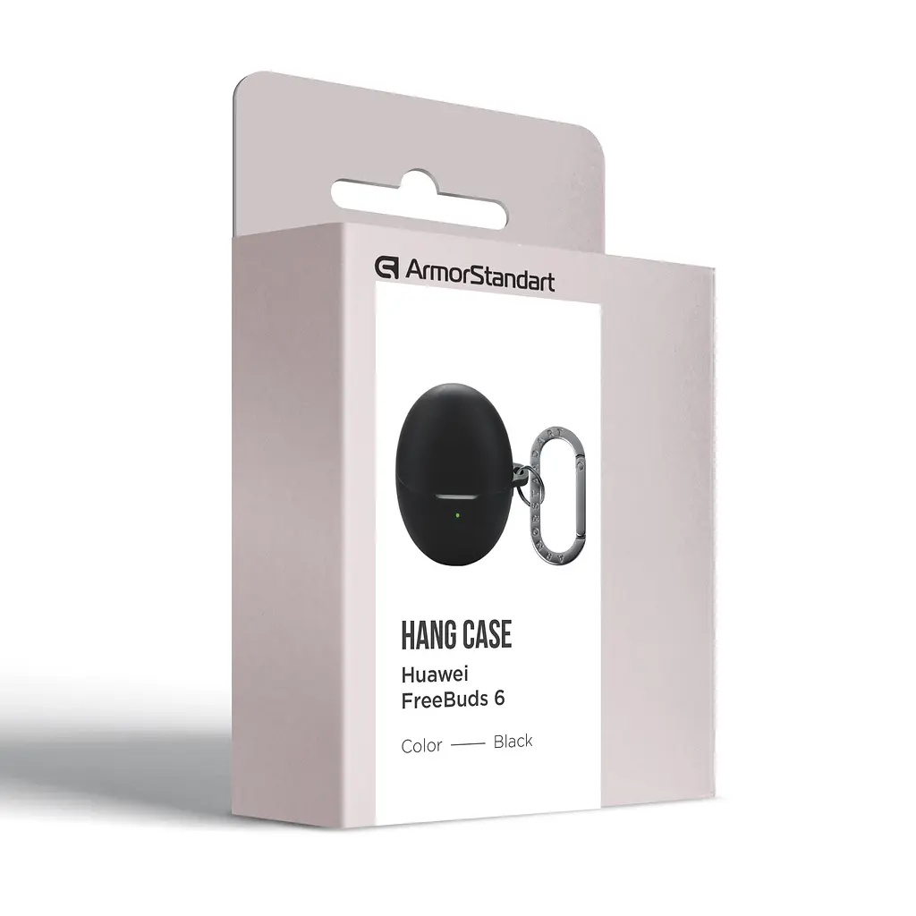 Силіконовий чохол для навушників HUAWEI FreeBuds 6, Hang Case, чорний, ультратонкий захисний кейс товщиною 2 мм, захист від подряпин, пилу та ударів, компактний, з карабіном для кріплення, ArmorStandart (ARM86142) - фото 3