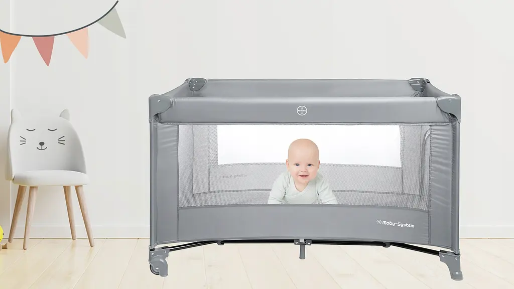 Дитяче складне ліжечко-манеж Moby-System Happy Traveller Basic з розкладним матрацом, сумкою, коліщатками та бічним виходом, 126 x 66 см - фото 6
