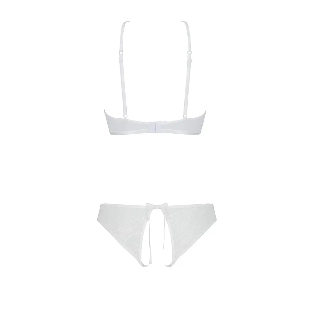 Комплект із бра, трусиків з ажурним декором та відкритим кроком Passion URSULA SET S/M, white - фото 4