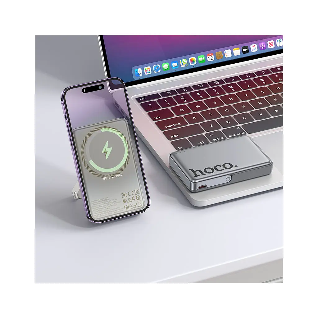 Батарея універсальна HOCO 10000mAh Sunlight PD/20W Magnetic with stand Metal Grey (Q36A / 714987) - фото 8