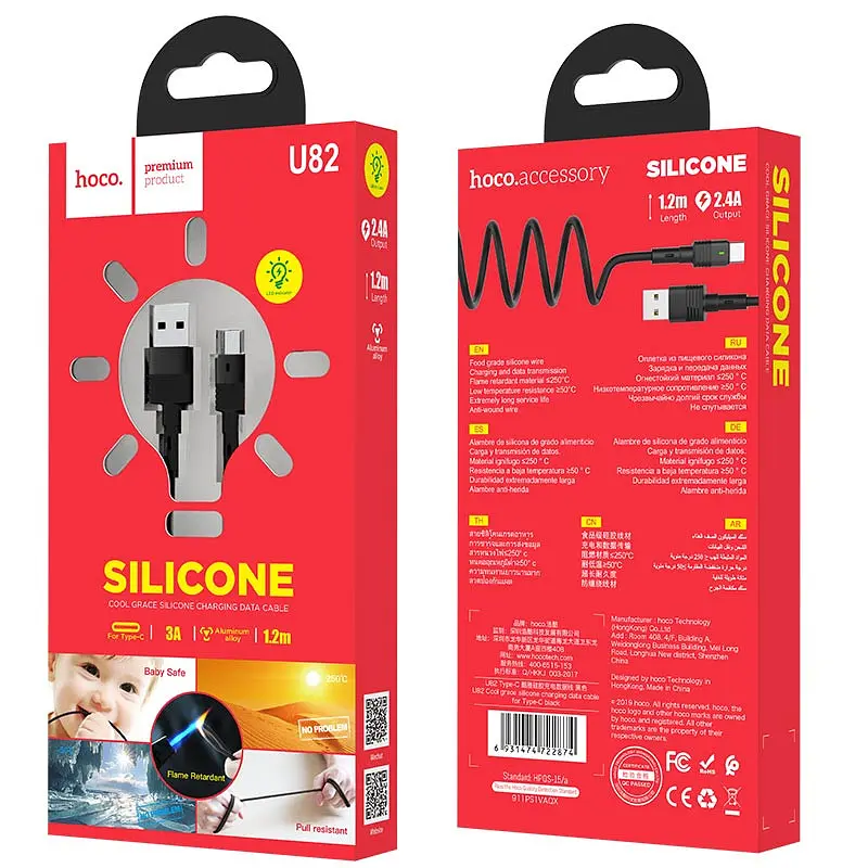 USB Cable Hoco U82 Cool Grace Type-C Black 1m - фото 2
