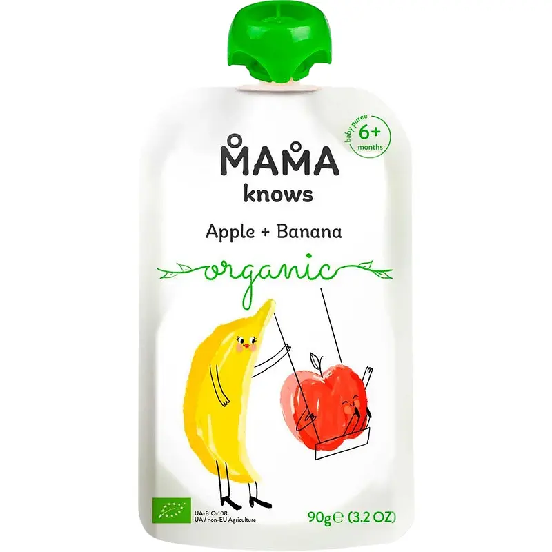 Упаковка пюре Mama knows Яблучно-бананове органічне 900 г (90 г х 10 шт.) - фото 2