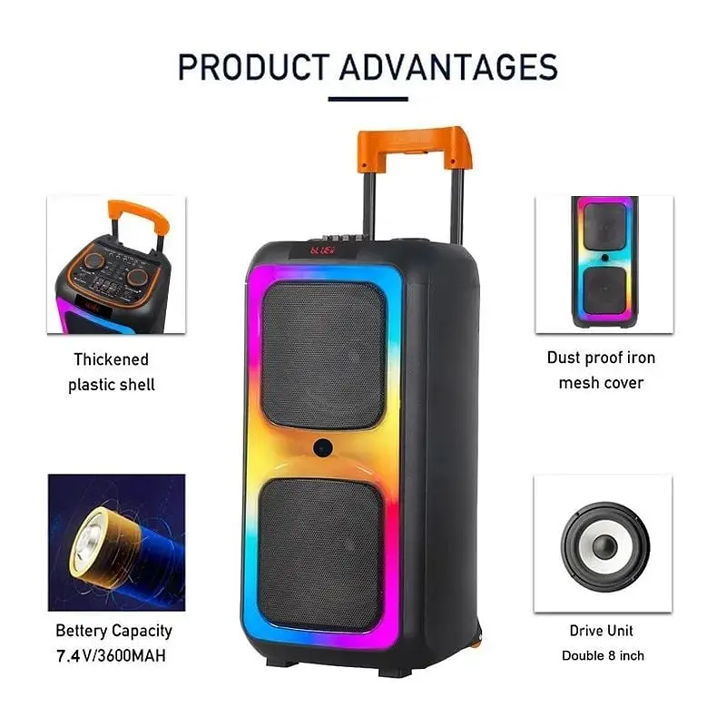 Вулична колонка на коліщатках XPRO NDR-1097 Bluetooth 8 дюймів 6000 Вт чорна (41190-NDR-1097_3911) - фото 4
