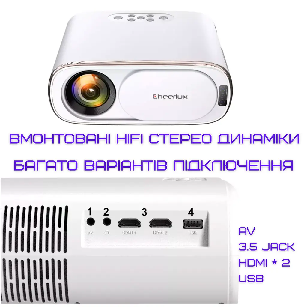 Портативний wifi міні led проектор android 9.0 full hd 1920*1080 p 4000 lumen з динаміком Cheerlux teh0032252 - фото 7