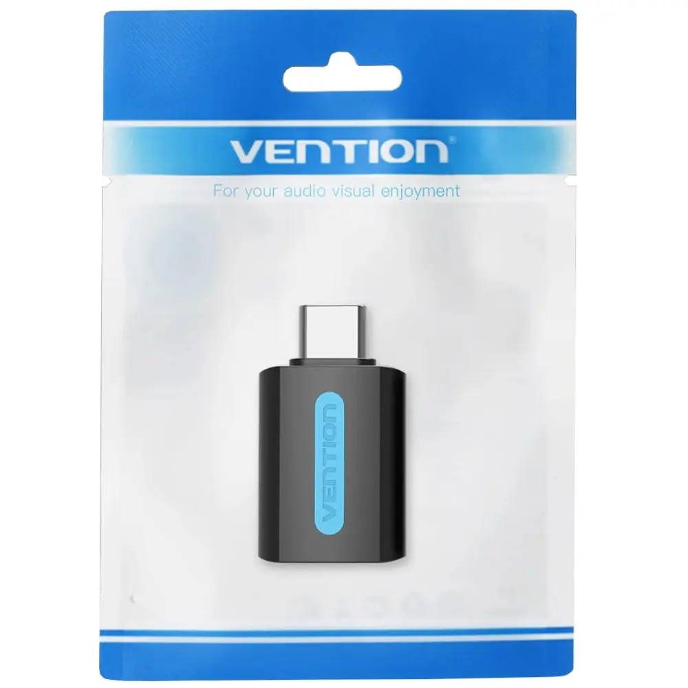 Перехідник USB 2.0 Type-C --> USB AF (OTG) PVC Vention чорний - фото 2