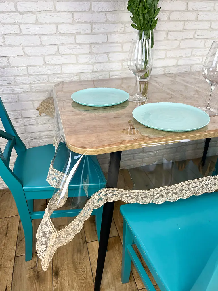 Силіконова скатертина з бежевим мереживом Арка 7 см 260х150 см - фото 9