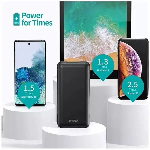 Портативное зарядное устройство Choetech со встроенными кабелями USB-C и Lightning емкостью 10 000 мАч - фото 3