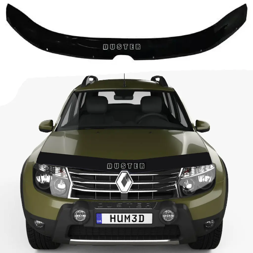 Дефлектор капоту мухобійка Renault Duster II 2018- Євро кріплення Voron Glass