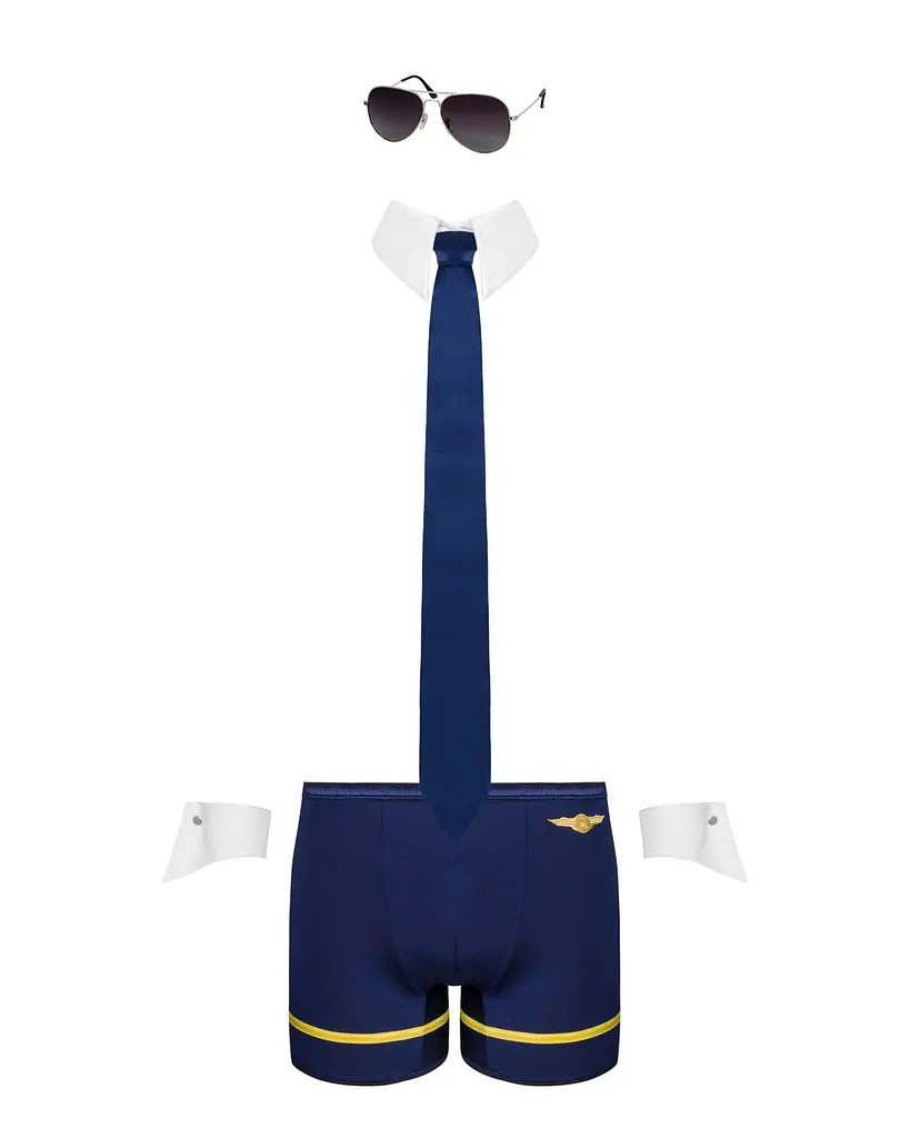 Еротичний костюм пілота Obsessive Pilotman set L/XL, боксери, манжети, комір з краваткою, окуляри - фото 5