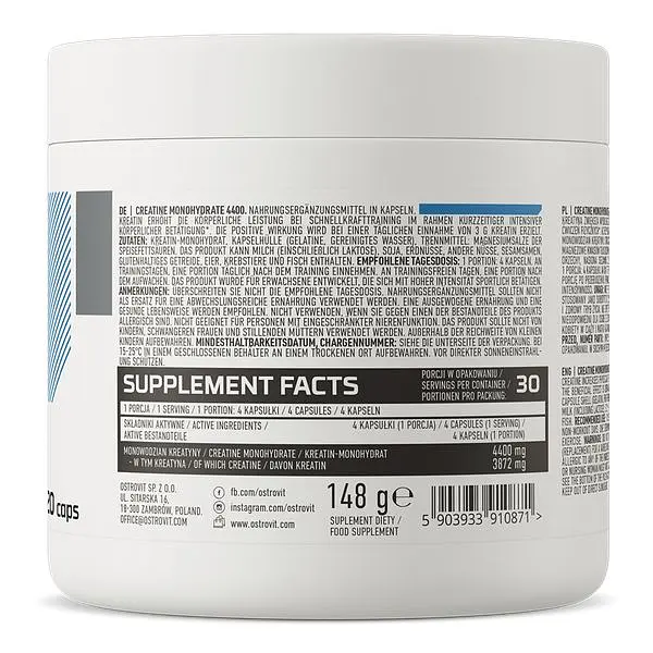 Креатин Creatine Monohydrate 4400, 120 капсул OstroVit 000299383 - фото 2