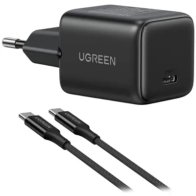 Зарядний пристрій Ugreen USB-C PD 30 Вт GaN + кабель USB-C — USB-C чорний (65012) - фото 2