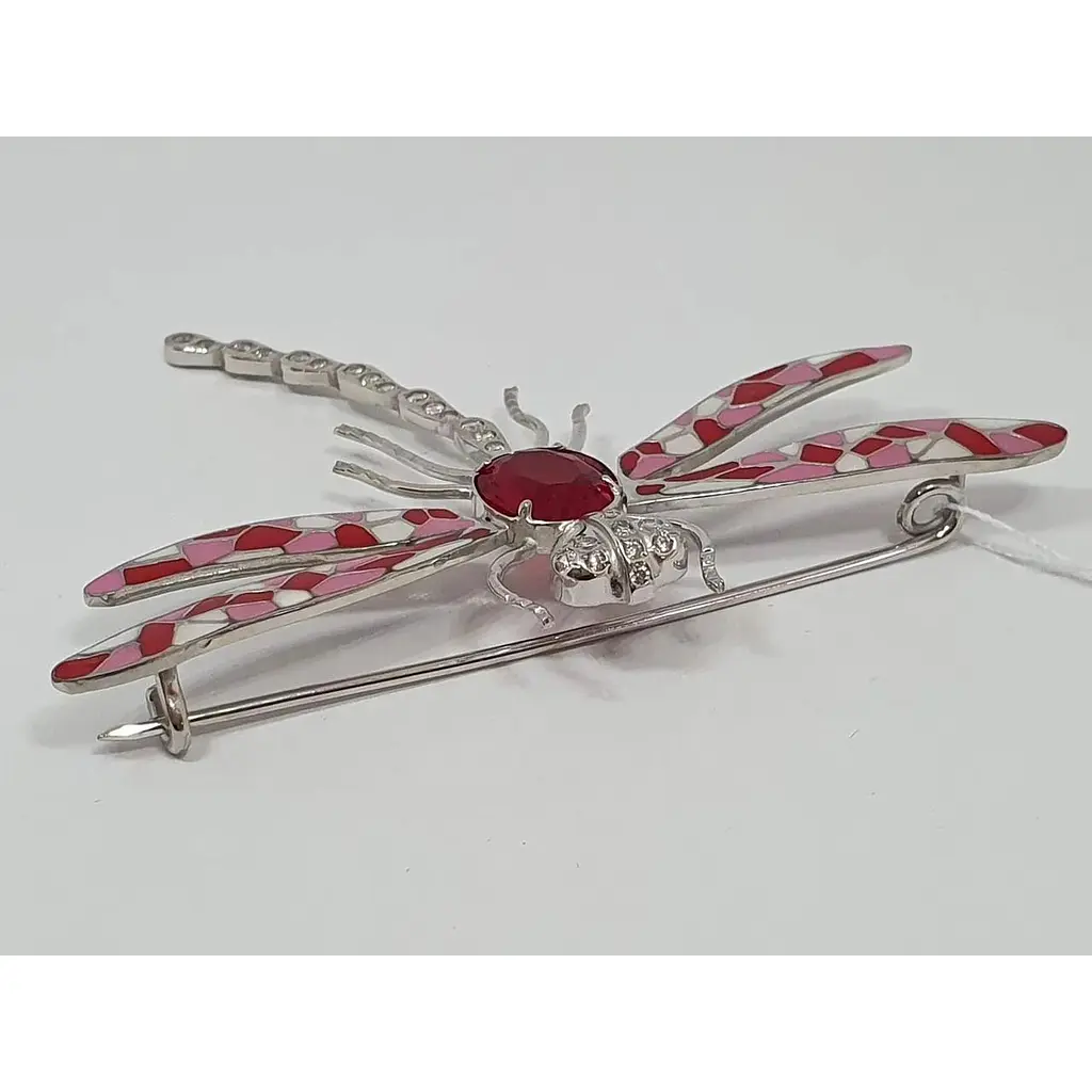 Срібна брошка Vegas Бабка з фіанітами та емаллю. 70001Р Червоний - фото 3