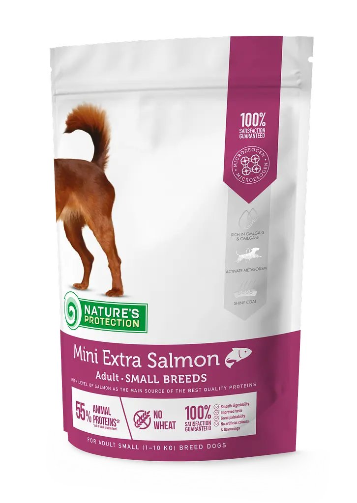 Сухий корм для дорослих собак малих порід з лососем Nature's Protection Mini Extra Salmon Adult Small, 500г