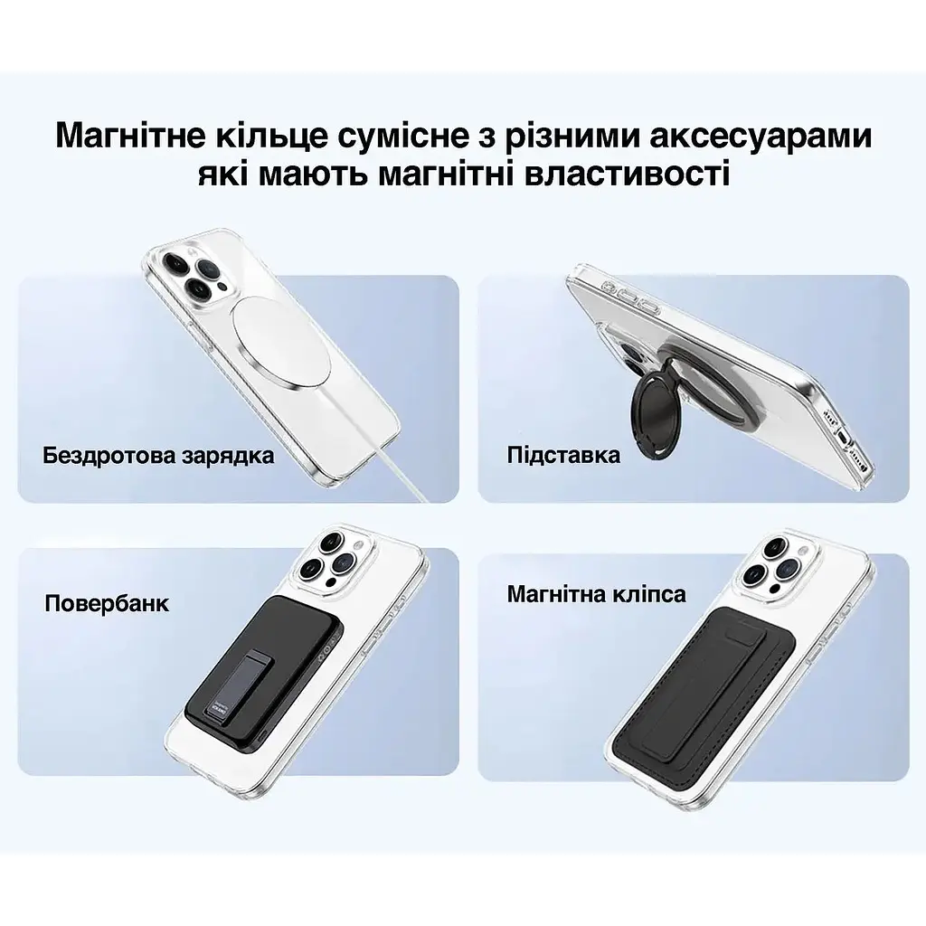 Чохол Vokamo для iPhone 15 Pro захисний з магнітним кільцем прозорий - фото 9