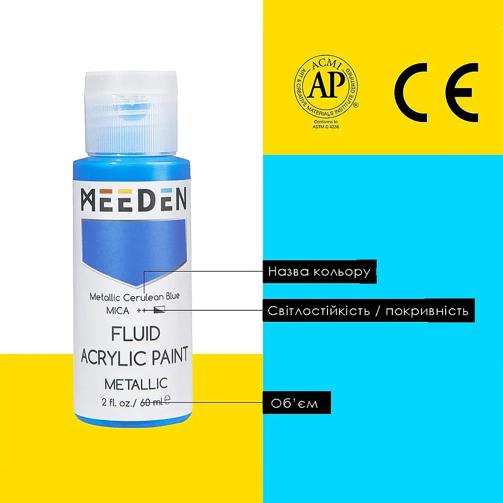 Набір рідких акрилових фарб Fluid Metallic 6×60 мл MEEDEN - фото 4