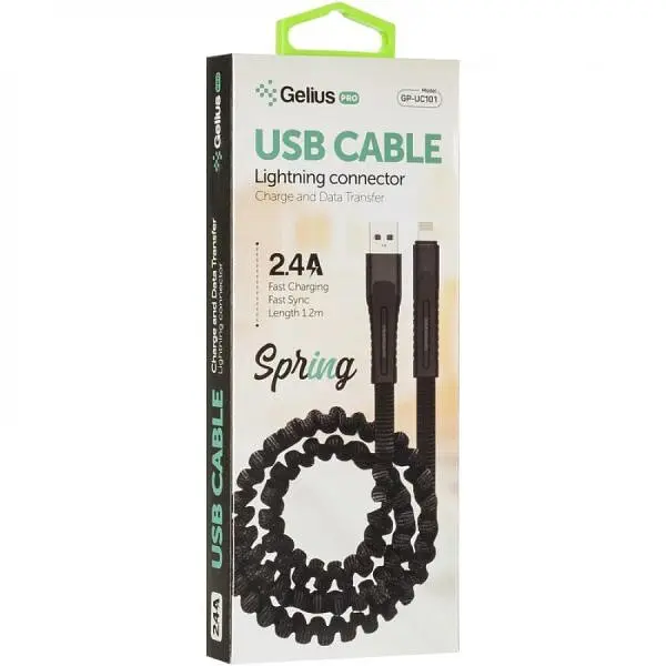 USB кабель Gelius Pro Spring Cable Lightning 1.2m 2.4 А GP-UC101 Black - фото 4