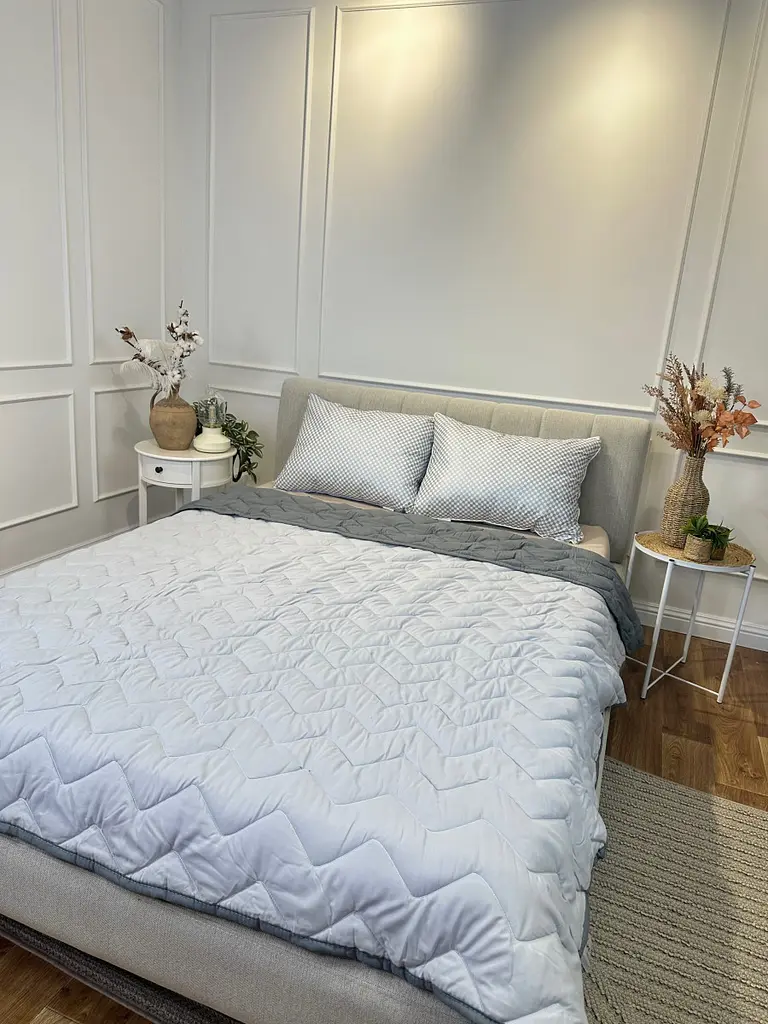 Одеяло полуторное двустороннее летнее из холофайбера Leri Max 21538 150х210 см графитовое - фото 9