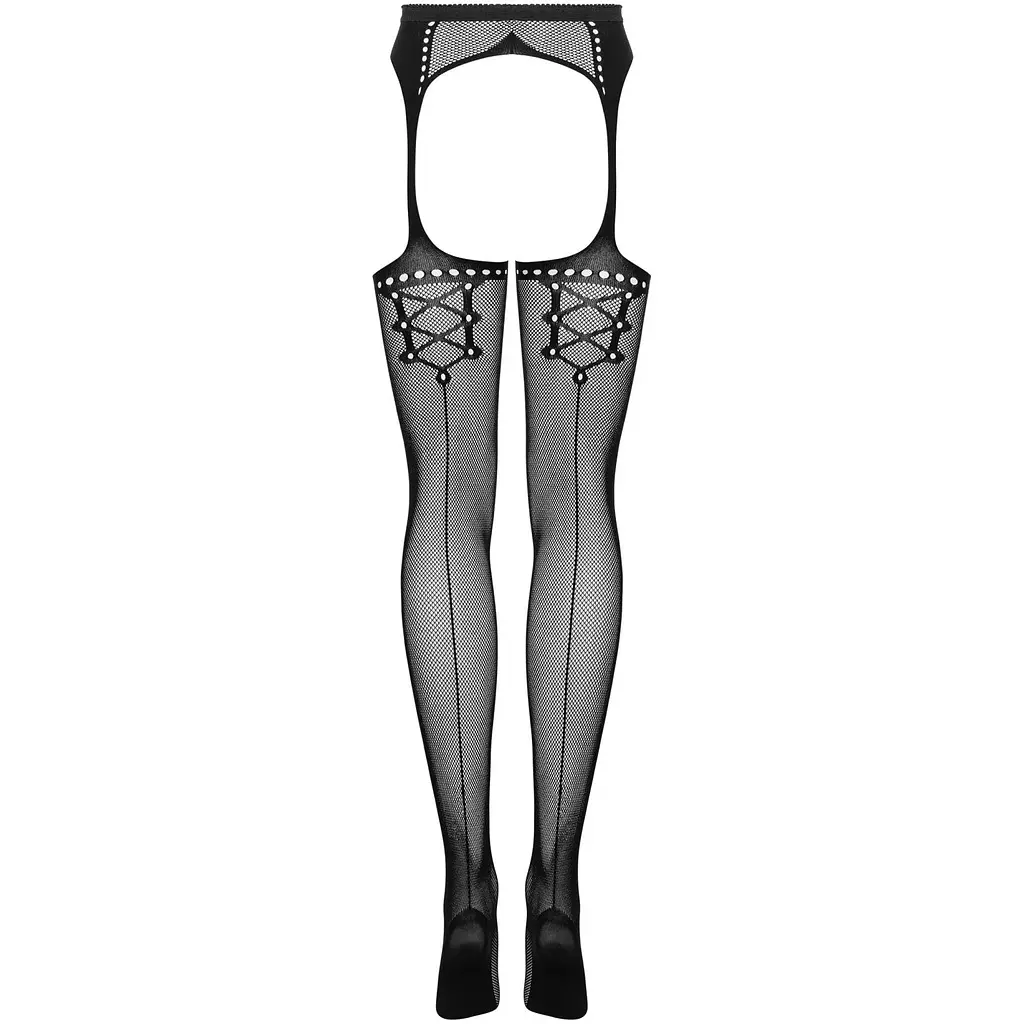 Сітчасті панчохи-стокінги зі стрілкою Obsessive Garter stockings S314 S/M/L, чорні - фото 6
