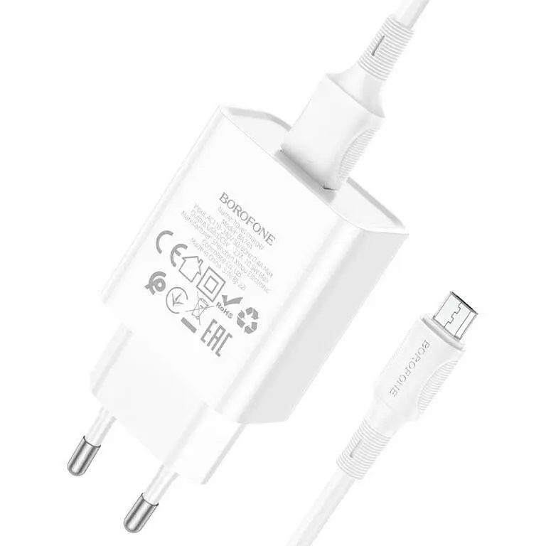 Мережевий зарядний пристрій BOROFONE BA74A Aspirer single port charger set(Micro) білий - фото 3