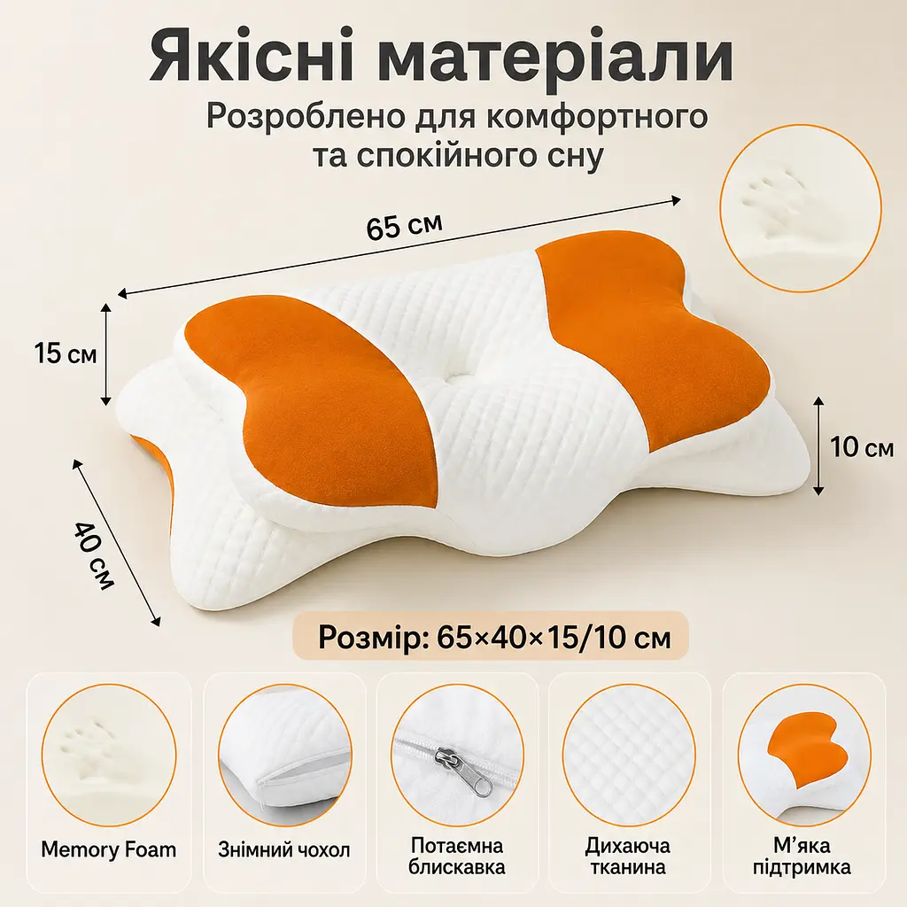 Ортопедична подушка Solve Beauty Метелик оранжево-біла 65 x 40 x 15/10 см (KT9000402) - фото 3