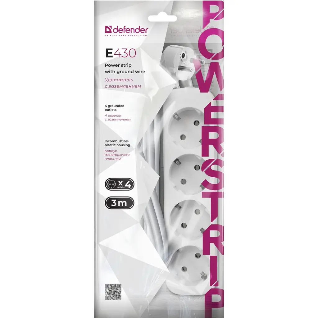 Сетевой фильтр Power filtr 3.0м Defender E430, 4 розетки, с заземлением (992260) - фото 2