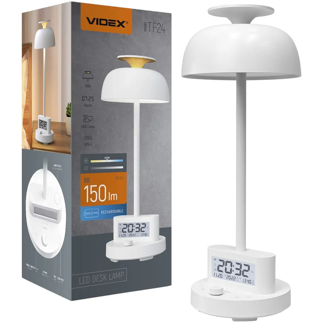 LED лампа настiльна Videx VL-TF24W 8W 4000K з акумулятором та RGB біла (VL-TF24W) - фото 6
