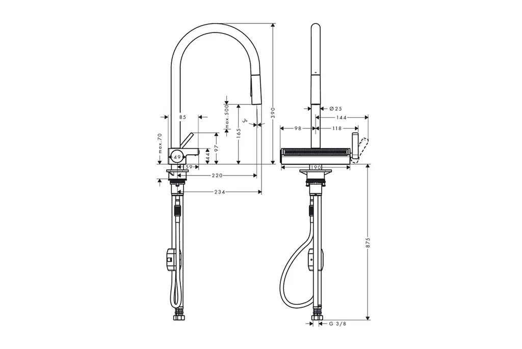 Змішувач для кухні Hansgrohe Aquno Select M81 170 3jet з витяжним виливом matt black 73837670 - фото 3