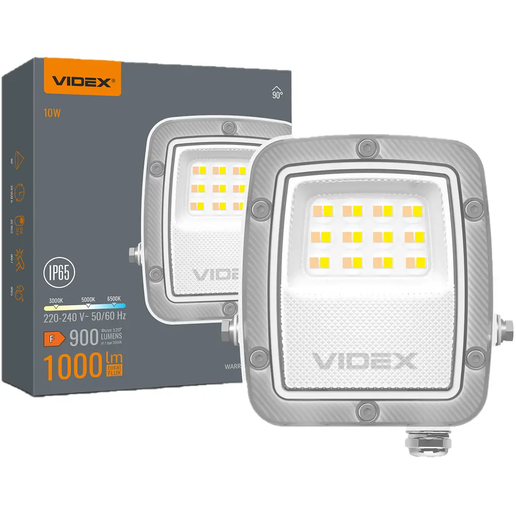 LED прожектор Videx F5 10W 3000-5000-6500K 230V сірий (VL-F5-010CW)