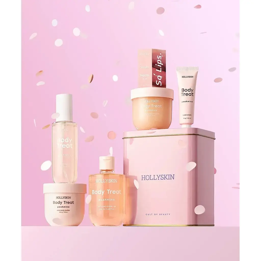 Подарунковий набір Hollyskin Body Treat Pashmina: Гель для душу 250 мл + Скраб для тіла 220 г + Батер для тіла 200 г + Міст для тіла 150 мл + Крем для рук 30 г + Олія для губ 4 мл - фото 2