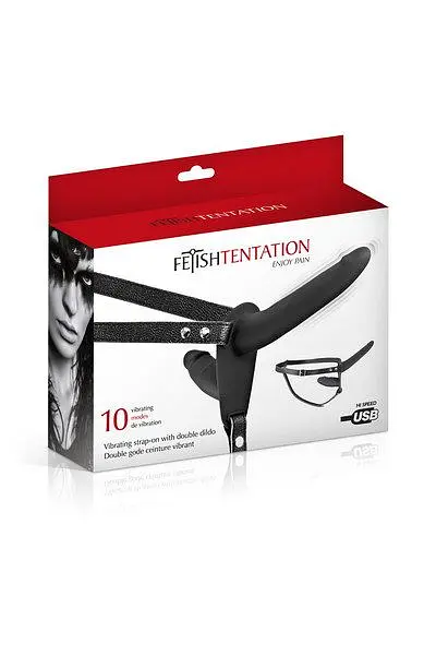 Подвійний страпон з вібрацією Fetish Tentation Vibrating Strap-On with Double Dildo Black Fetish Tentation SO3748 91451