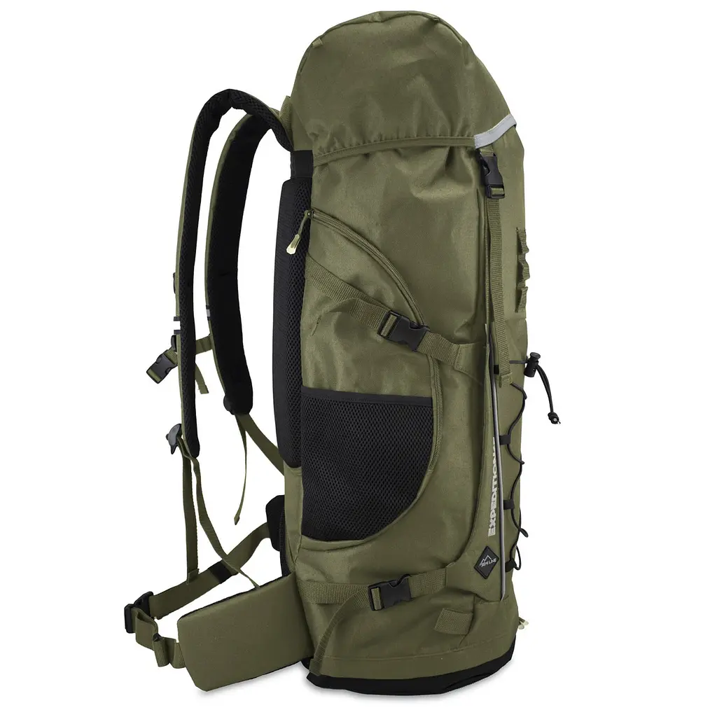 Туристичний рюкзак 65 л Хакі, 600D Polyester PVC, анатомічна спинка, регульовані лямки, стегновий пояс, для походів/трекінгу - фото 2