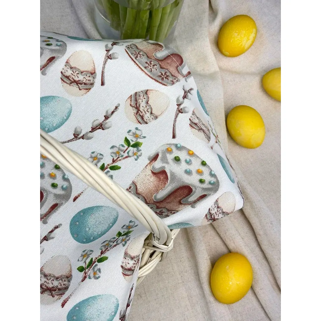 Комплект Пасхальная корзина Буковина (маленькая) с полотенцем 40х30 см Кулич (голубой) и свечой - фото 8