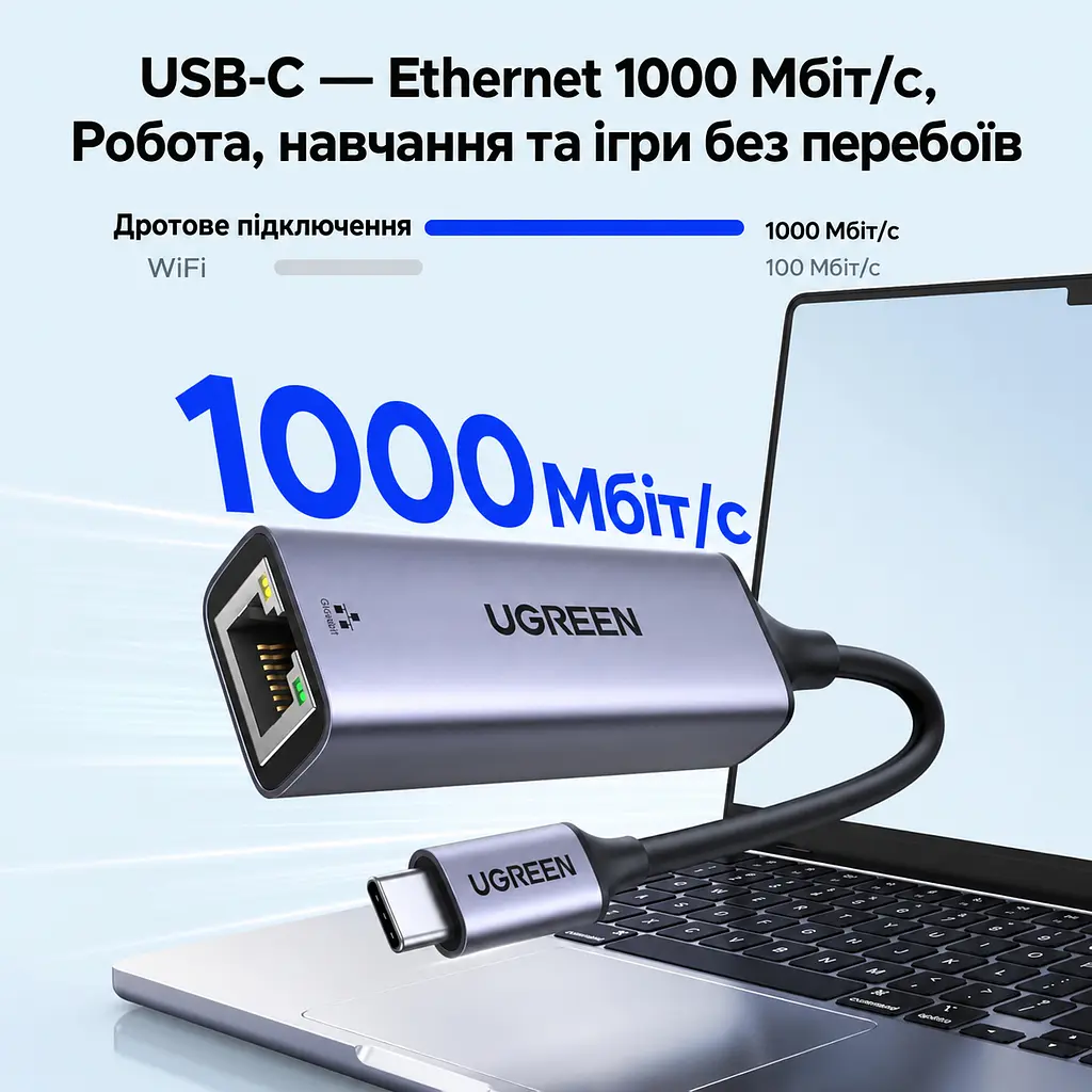 Мережевий адаптер UGREEN CM199 зовнішня мережева карта USB-C на RJ45 Ethernet 10/100/1000 Мбіт/с зі світлодіодним індикатором для Windows macOS та Linux сумісний зі Steam Deck та Nintendo Switch Lite чип AX88179B із вбудованим кабелем 0,1 м космічний сірий (50737) - фото 7