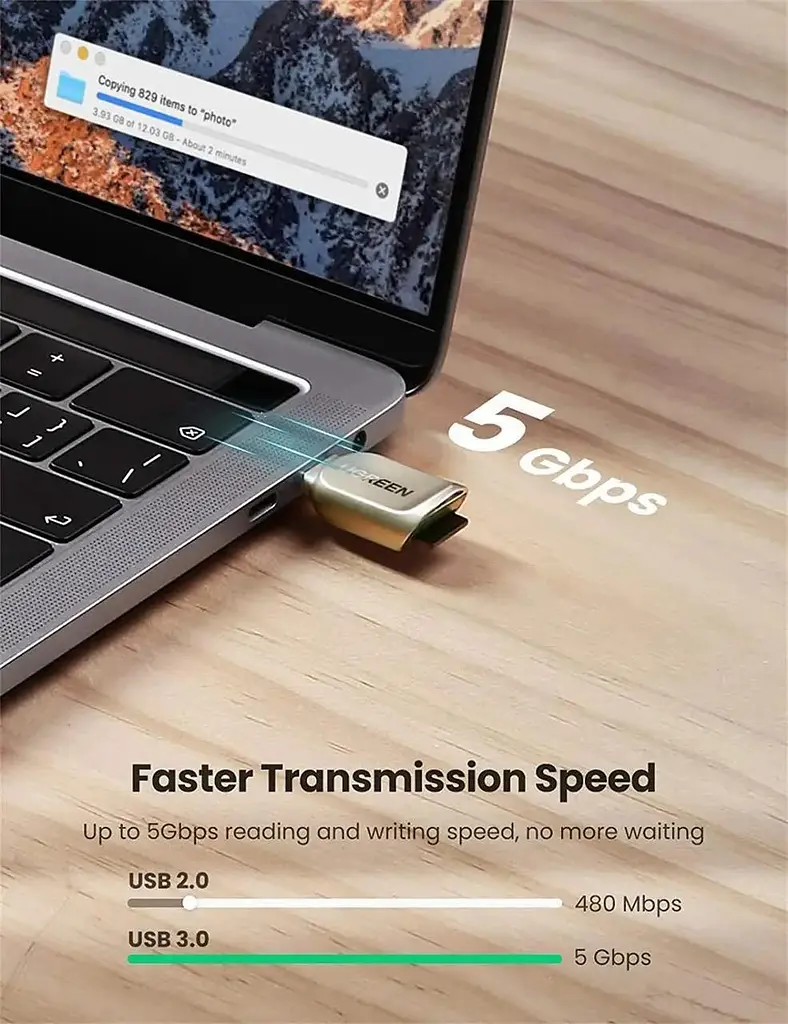 Картрідер USB-C UGREEN CM331 пристрій читання карт Micro SD Тип C TF 2Tb 5Gbps Light Golden (80124) - фото 2