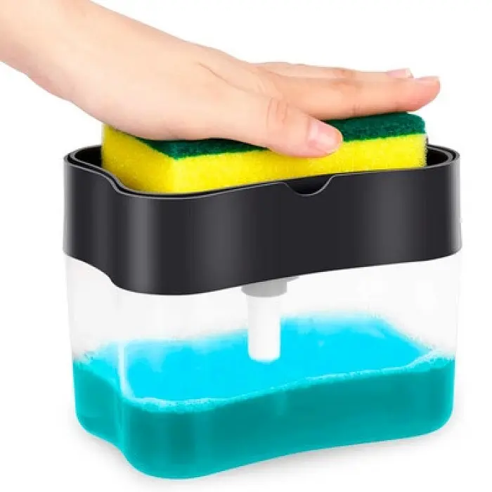Диспенсер для мийного засобу з підставкою для губки Soap Pump & Sponge Caddy Чорний - фото 2