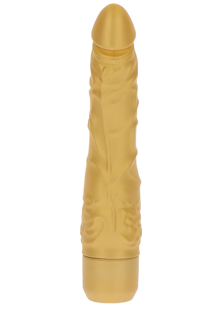 Вібратор Get Real Gold Dicker Slim Vibrator на батарейках, 16х4.7 см золотистий - фото 3