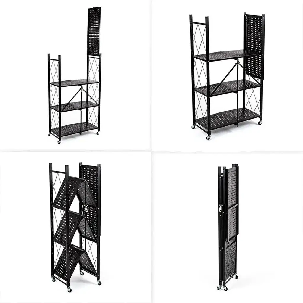 Стеллаж Wall Sticker SW-00002098 мобильный четырехъярусный универсальный раскладной из нержавеющей стали 126х72х34 см черный - фото 3