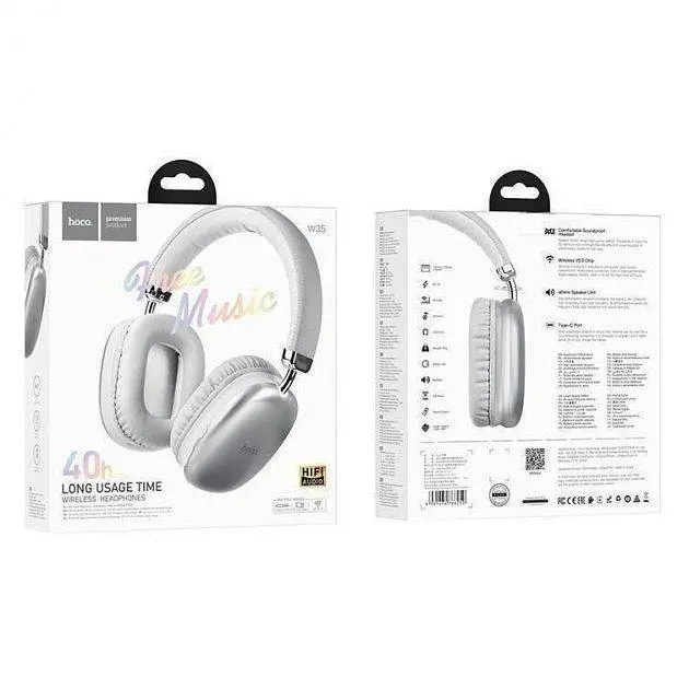 Навушники Hoco Bluetooth W35 wireless headphones сріблясті - фото 3