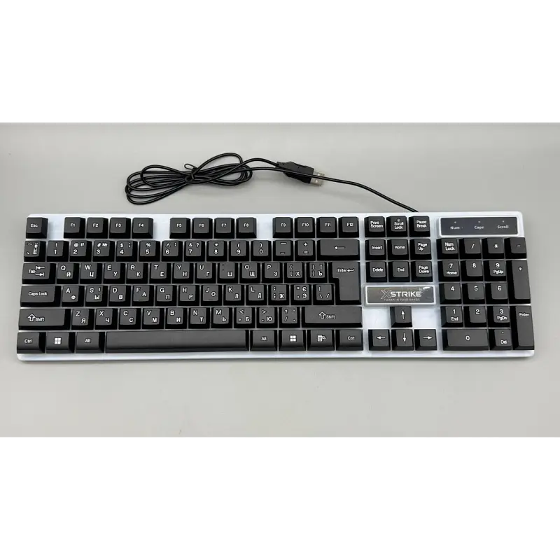 Повнорозмірна мембранна клавіатура провідна XSTRIKE X-1080 RGB USB із трьохмовною розкладкою UA/EN/RU та РГБ підсвічуванням та ніжками підключення USB-A 104 клавіші Чорний з сірим - фото 3