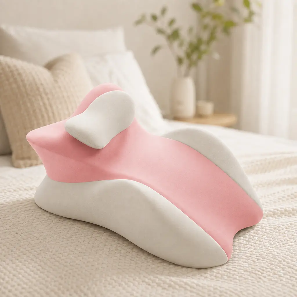Рожева подушка ортопедична pillow-06 / Клиноподібна подушка для сну з поліестеру / Ортопедична подушка для підтримки ті - фото 2