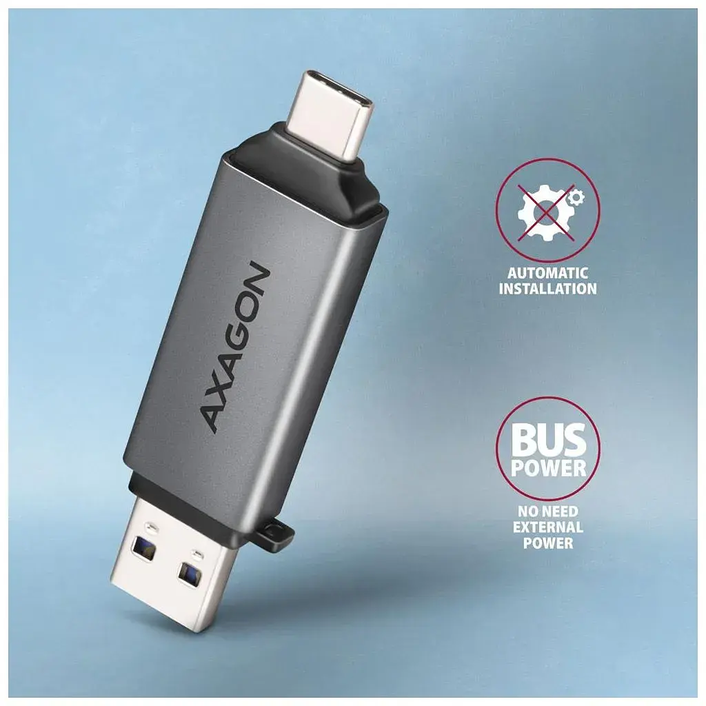 Зчитувач флеш-карт AXAGON USB-C + USB-A to SD/microSD 5Gbps gray (CRE-DAC) - фото 6