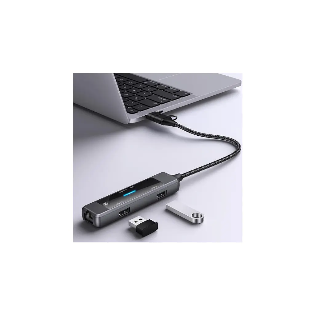 Концентратор XoKo USB-C 5-in-1 USB 3.0 + USB 2.0 + SD/TF + RJ45 100Mbps silver (XK-AC-350) - фото 3
