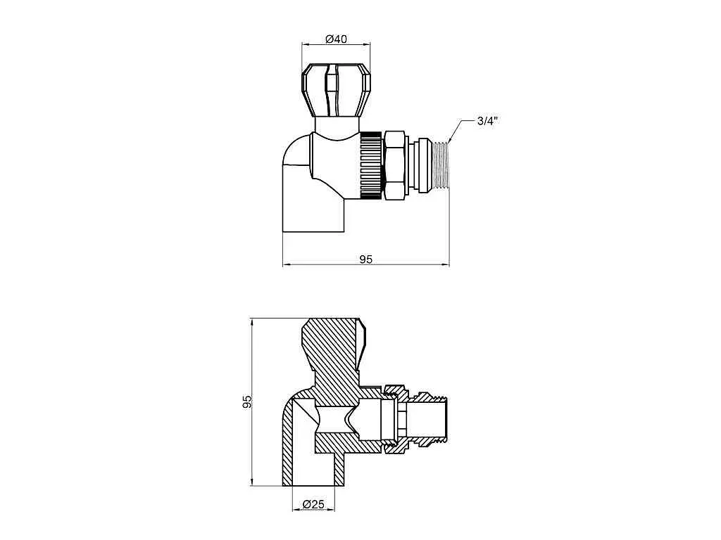 Кран PPR радіат. Кутовий Thermo Alliance 3/4" 25мм 25×3/4"З для радіаторів (DSW432) - фото 2