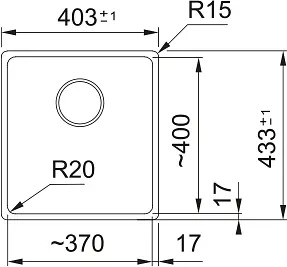 Franke Мийка кухонная Franke Maris, фраграніт, прямокутник, без крил, 403х433х200мм, чаша - 1, монтаж під стільницю, MRG 110-37, чорний матовий - фото 2