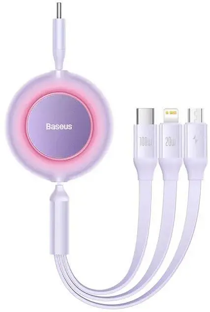 Кабель Baseus Bright Mirror 2 Series 3-in-1 (Micro USB+Lightning+Type-C) 100W (1.1m) purple (CAMJ010205) - фото 2